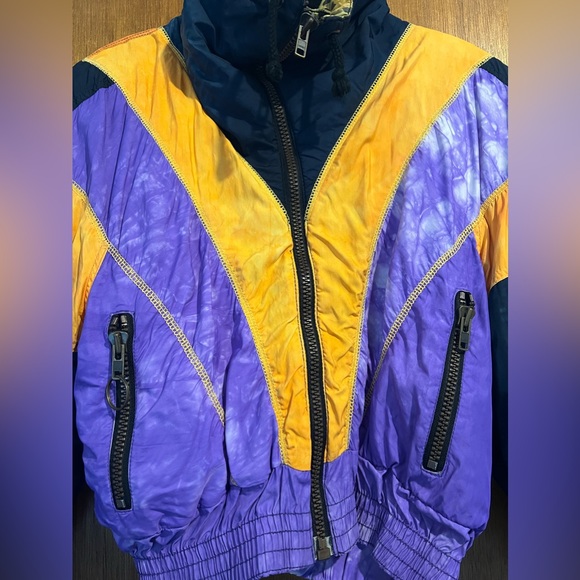 Vintage Dress the Bone Tie Dye Leopard Purple and Orange Quilted Ski Jac… - Picture 2 of 14